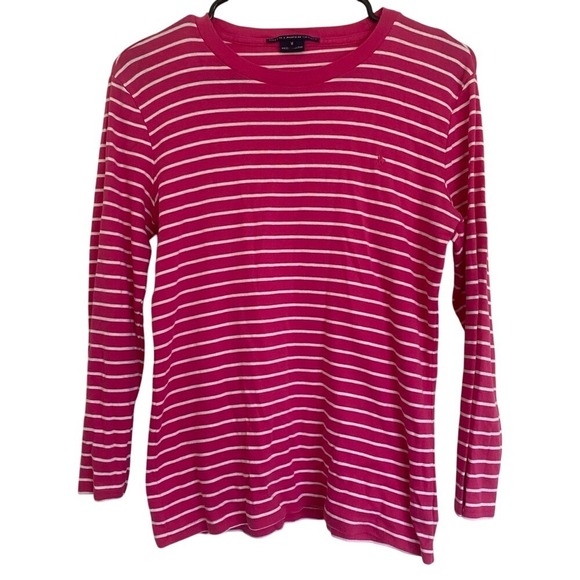 Ralph Lauren‎ Sport Striped Long Sleeve Tee Casual Top Pink White Medium - Picture 1 of 6